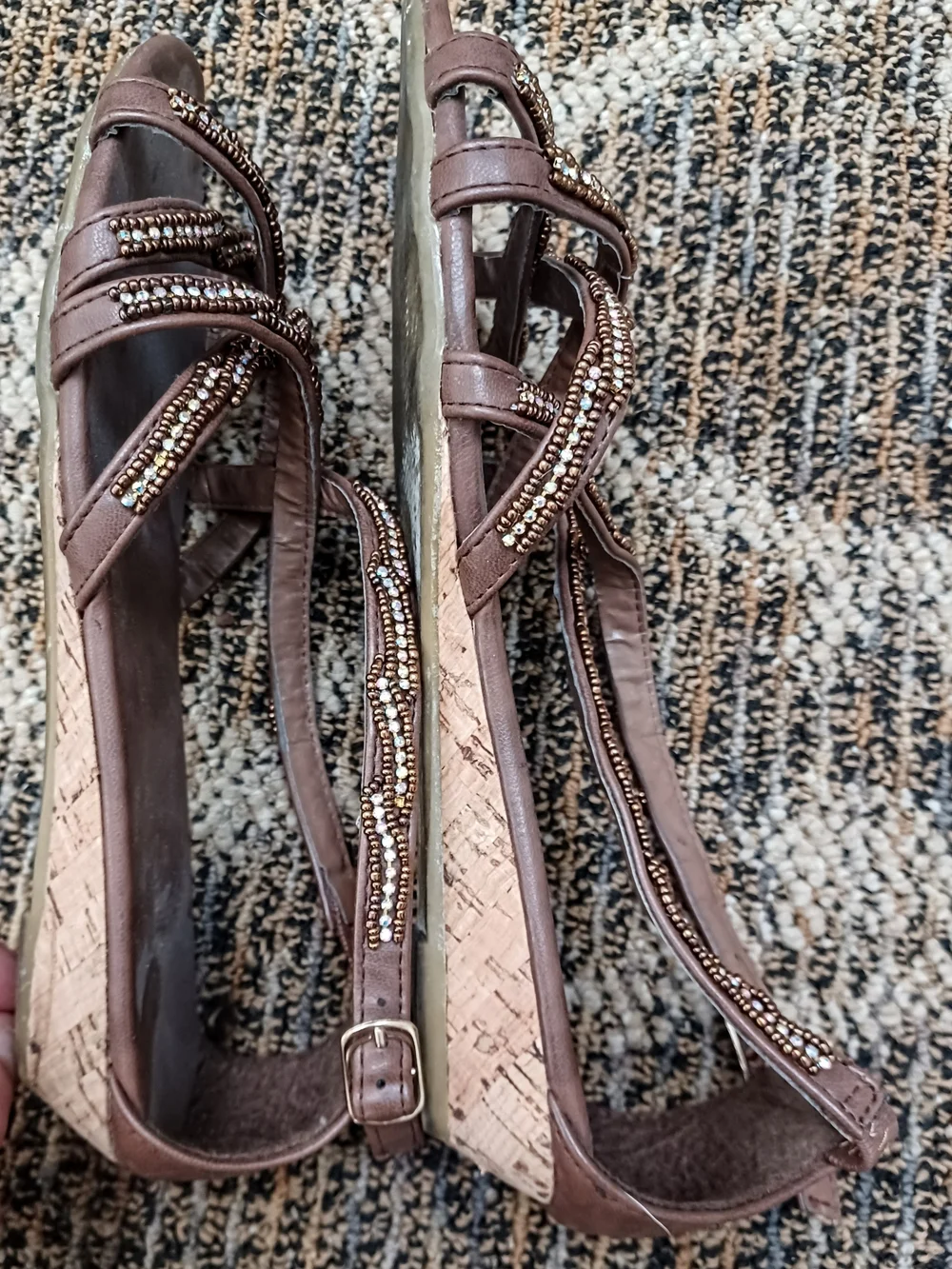 Maurices Brown Beaded Cross-Strap Sandals